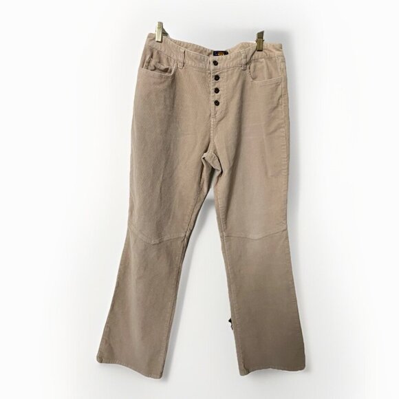 Y2K Route 66 Corduroy Pants Womens Tan Cotton Flare Leg Button Fly - Picture 1 of 9